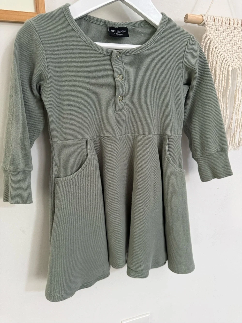 Little Bipsy - 3T-4T - ribbed dress - sage green